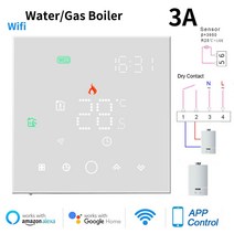 투야 스마트 와이파이 언더 플로어 룸 온도 조절기 물 가스 보일러 전기 바닥 난방 앱 원격 온도 터치, 12 wifi White GC_01 95-240V