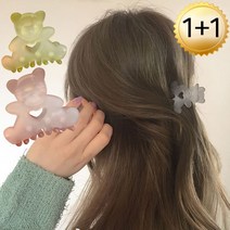 [개당1750원꼴/투명] 미홀릭 반묶음 곰돌이 집게핀_파스텔 테디베어 반머리 유광 젤리 하트헤어핀