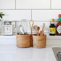 주방인테리어 원형 라탄 조리기구 수저통 집 수저꽂이 카페 식당 가정용 셀프바 라탄통 카페셀프바