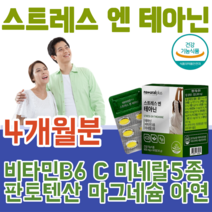 식약처 인증 스트레스 엔 테아닌 비타민 B6 C 미네랄 감태 분말 홍경천 시계꽃 발레리안 추출 물 판토텐산 마그네슘 타우린 캐모마일 아연 PTP 포장, 4