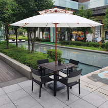 아임파라솔 국산 감성 대형 우드 나무 카페 정원 루프탑 캠핑 피크닉 파라솔, 파랑색, 이단대형(우드형-다크브라운)