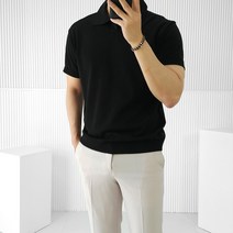 로니제이 남자용 쿨링 오픈카라 린넨 반팔 티셔츠