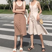 마롱패션 나시 원피스 버튼 뒤트임 리본원피 리본 플레어