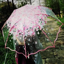 튼튼한우산 농축 투명 세 배 비 우산 일본 벚꽃 플라스틱 pvc 지우기 falbala, 푸른