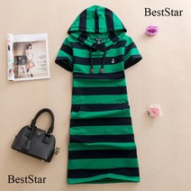 BestStar 여름 곰돌이 반팔 스트라이프 후드 캐주얼 포켓 미디 원피스 4종 202004-08