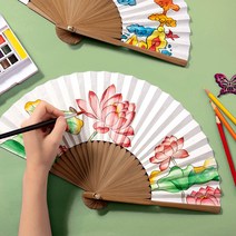 합죽선 전통 부채 만들기 접이식 한지 민화 종이 색칠 캘리 미술 수업 재료 어린이 방과후 돌봄 여름 원데이 체험, 합죽선(연꽃)+스티커제공