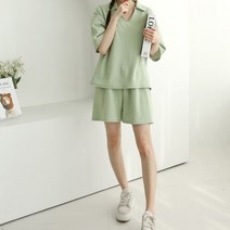 퍼니걸스 6393 데일리 카라 반팔 반바지 트레이닝 세트 여성의류