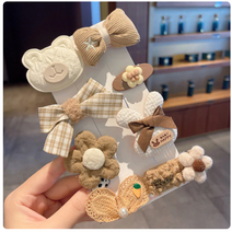 우주몰 모모센트 포근한 퍼 헤어핀 세트, 1개, 3.화이트브라운