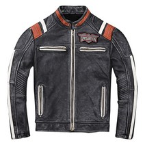 빈티지 탑 레이어 소가죽 자켓 흑연 디스트레스 송아지 가죽 코륨 가을 슬림핏 코트, Asian S