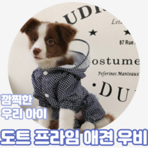 M ~ XXL 도트 무늬 레인코트 올인원 강아지 애견 반려 동물 비옷 우비 웰시코기 시츄 비숑 치와와 믹스견 푸들 포메 말티즈 요키 말티푸 소형견 중형견 대형견, 도트네이비