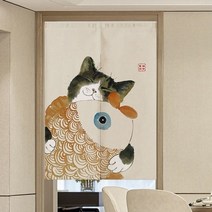 현관가림막 중문커튼 미니 천 중국 문 커튼 분할 노렌 거실 침실 파티션 뚱뚱한 고양이 인쇄 커튼 주방