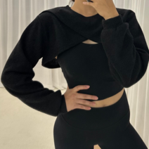 크로스 볼레로 커버업 크롭 니트, 블랙