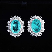 내추럴 파라이바 목걸이 럭셔리 큐브 펜던트 귀걸이 고정 주얼리 세트