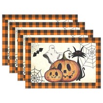 크리스마스 트리 눈송이 테이블 매트 플레이스 매트 6개 세트 겨울 휴일 크리스마스 주방 매트 다이닝 플레이스 매트 내열성 쉬운 청소 새해 액세서리 30.5 x 45.7cm(12 x, 6, Halloween