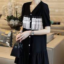 캐주얼 브이넥 레이스 미니 드레스 라인 원피스