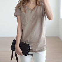 [1시이전 당일출고] 소프트 워싱 여성 반팔티 브이넥 티셔츠 흰색 면티 무지 티 여성티셔츠 기본 티 흰티 반팔 포켓티 얇은티 박스티 베이지 검정 미시티 의류 여자 여름티