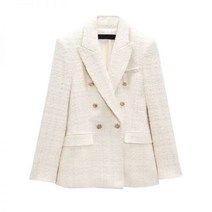 ZARA 화이트 트위드 더블 브레스트 블레이저 자켓