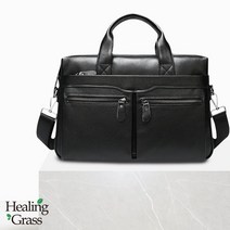 힐링그래스 소가죽 비즈니스가방 회사가방 지퍼 서류가방 HGLO1027BK, 블랙