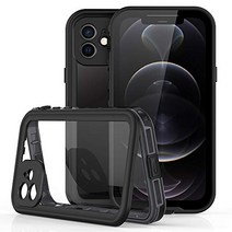 방수 케이스 iPhone12Pro 케이스 완전 방수 내충격 방설 방진 초박형 경량 IP68 미군 규격 무선 QI 충전 대응 360°전면 보호 클리어 투명 보호 터치 패널 스크린 부착 조작 편리 탈착 간단 수중 사진 상처 낙하 방지(iPhone12Pro(6.1) 검정)