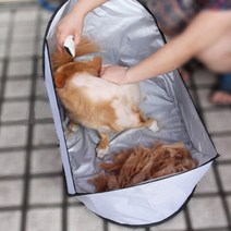 강아지 애견 셀프 미용 이발 털받이 개털 방지 받침대 텐트, 옐로우