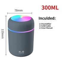 가습기 무중력가습기 650ml 풍차 음악 미스트 메이커 분무기 음소거 데스크탑 공기 홈 오피스용 LED 조명 청정기 124435, [05] 300ml Grey