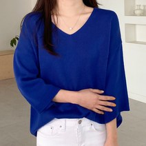 아모르데이 여성용 우스브이니트 컬러풀 베이직 루즈핏 오버핏 반팔 니트