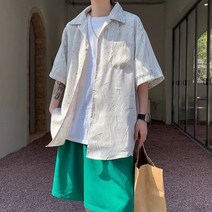 M-2XL 일본남자 패션전부 루즈한 심플하고 편안한 홍콩스타일 반팔 셔츠C19