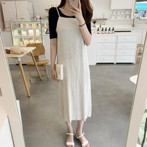 바이퀸즈 심플 린넨 뷔스티에 원피스 등리본 끈 나시