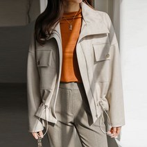 스타일온미 모이트 스트링 하이넥 셔링 헤링본 점퍼