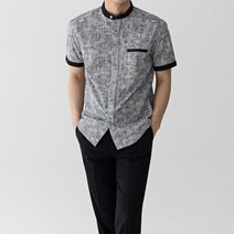 스타일에스 남자 빅사이즈 슬림핏 보카시 차이나 카라 반팔 셔츠 봄 여름 헨리넥 남방