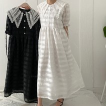레이스 세라 카라 오간자 루즈핏 티어드 롱원피스