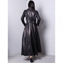 레더 가죽 롱 스커트 레드 블랙 트렌치 코트 여성 더블