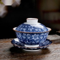 엔틱 청화백자 뚜껑 개완 다완 중국찻사발 도자기 다기찻잔 다도용품, 청화백자 개완  A타입