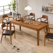 [로드퍼니처] 밀라노 화산석 식탁세트 /4인용/6인용/원목, 밀라노 6인용 식탁세트(일반6)/상판-원목