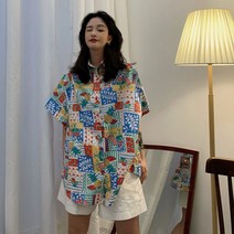 루즈핏 여성셔츠 블라우스 빅사이즈 여성 여름 스타일 세련된 복고풍 홍콩 셔츠 여유로운 슬리밍 어려보이는 잘 어울리는 반팔