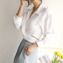 랩 스타일 리본 꼬임 크롭 블라우스 (3color)