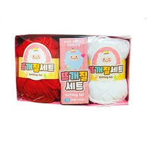 뜨개질세트 뜨개질 털실 대바늘 코바늘 집콕템 겨울템 미니목도리 목도리 목도리뜨기, 빨강이 하양이 세트