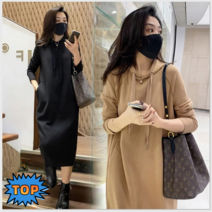 여성 봄 롱 후드 티셔츠 원피스 날씬해 보이는 후드 티셔츠 원피스 빅 사이즈 후드 원피스 무릎 위 후드 원피스