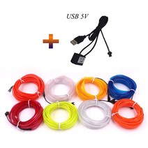 밝은 6mm 5V USB EL 철사 LED 네온 빛 표시 밧줄 유연한 스트립 램프 인버터 커넥터 댄스 파티 차량 장식, [02] USB EL wire, [04] 5m, [04] 보라색