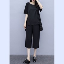 CESS 세트 반팔 여성 블랙 루즈핏 여름 바지 블라우스 상하 0W8D321E