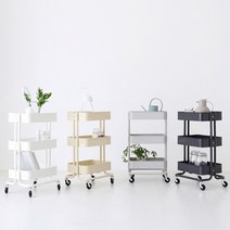 마켓비 ROMBY 이동식 3단 트롤리 / 빈티지 북 선반 카트 / 기저귀 바퀴달린 수납장, 화이트