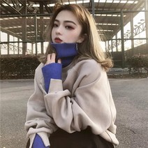 SAMARA 여성 오버핏 하이넥 맨투맨 티셔츠