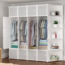5평 원룸 꾸미기 6평 7평 인테리어 DIY 화이트 라인 선반 옷장 조립식 가벼운옷장, 상세 참조