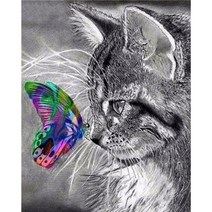 그림 그리기 숫자로 그림 동물 고양이 Diy 아크릴 페인트 세트 현대 벽 예술 캔버스 성인 장식, 40x50cm diy frame, 13 6868_08 60x75cm diy frame
