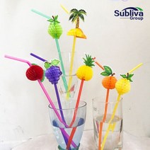 과일모양 100 개팩 3d 과일 칵테일 종이 빨대 마시는 빨대 파티 바 장식 휴일 파티 용품 색상 모듬 여러가지색깔