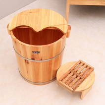 JINGHENG 가정용 족욕기 족욕통 간이 습식 원형, 40cm 나무통+반원형 커버+마사지 휠+의자