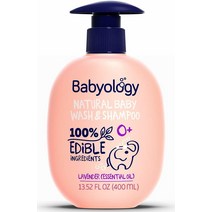 Babyology 천연 베이비 워시 및 샴푸 - 100% 식용 성분 유기농 로즈 워터 (무향) 포함 499.2ml(13.52액량 온스) 민감한 피부에 적합 무독성 찢어짐 방지 (향, Lavender_13.52 Fl Oz (Pack of