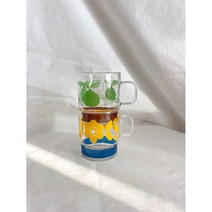 귀여운 홈 카페 용품 빈티지 레트로 커피 잔 북유럽 글라스 물 컵 예쁜 유리 스텍 머그, 옐로우