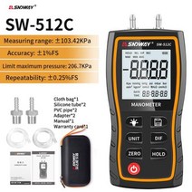 누수탐지 디지털 압력게이지 타이어 자동차 오토바이 자전거 sndway sw-512 시리즈 디지털 압력계 공기 압력 게이지 ±103.42 kpa 0.01 분해능 공기 압력 차동, SW-512C