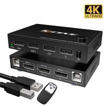 KVM스위치 디스플레이 포트 스위치 3 포트 DP 1.4 스위처 박스 양방향 1x2 또는 2x1 디스플레이 포트 PC 모니터 용 32.4Gbps 8K @ 60Hz 4K @ 144Hz HDR, 01 Black